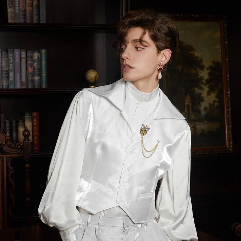 SANNIDHI Men's Vintage Crown Lion Brooch for Suits with Tassel and Rhinestone Embellishment