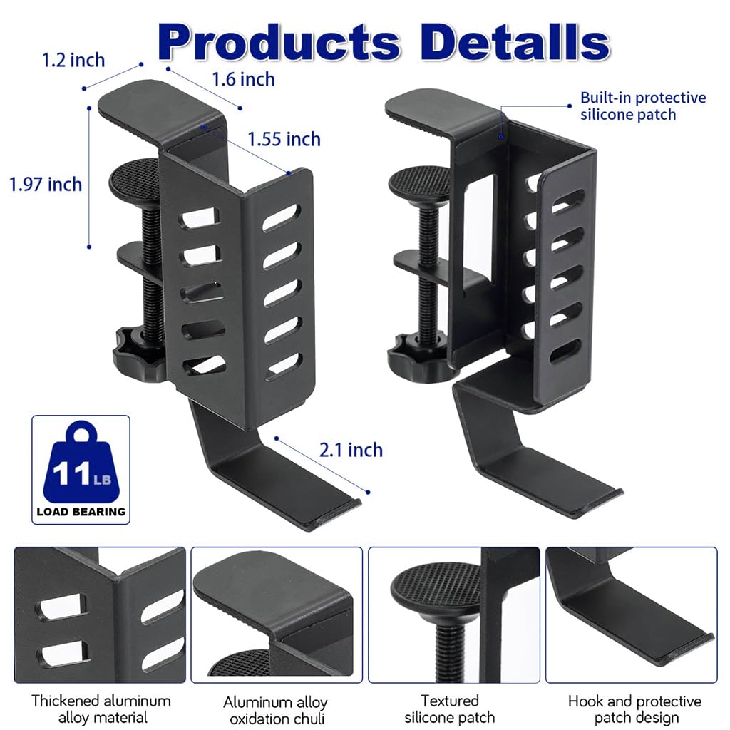 Zeitel Tablet and Laptop Holder for Desk Edge with Screw Mounting and Hooks | Aluminum Organizer
