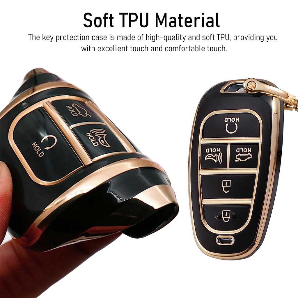STHIRA Hyundai Car Key Protective Case for 2020–2023 Sonata Santa Fe Tucson with Rhinestone Metal Keyring and Soft TPU Cover Black