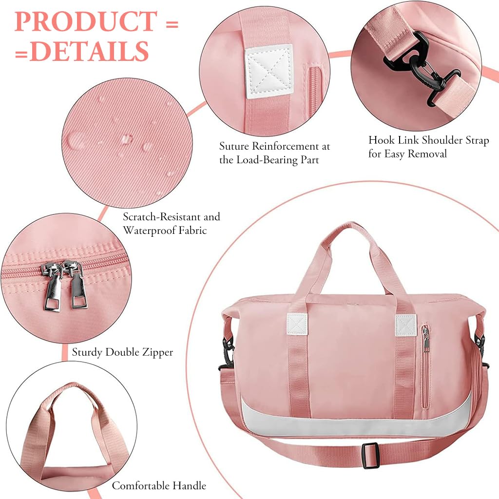 ZIBUYU Gym Bag for Women with Shoe Compartment and Detachable Strap | 47x22x25cm Travel Duffle