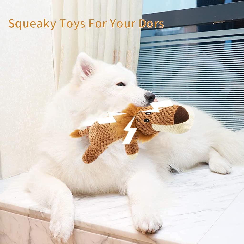 Qpets Dog Toys for Small and Medium Dogs featuring Squeaky Plush Lion 15 Inch | Teeth Cleaning Chew Toy