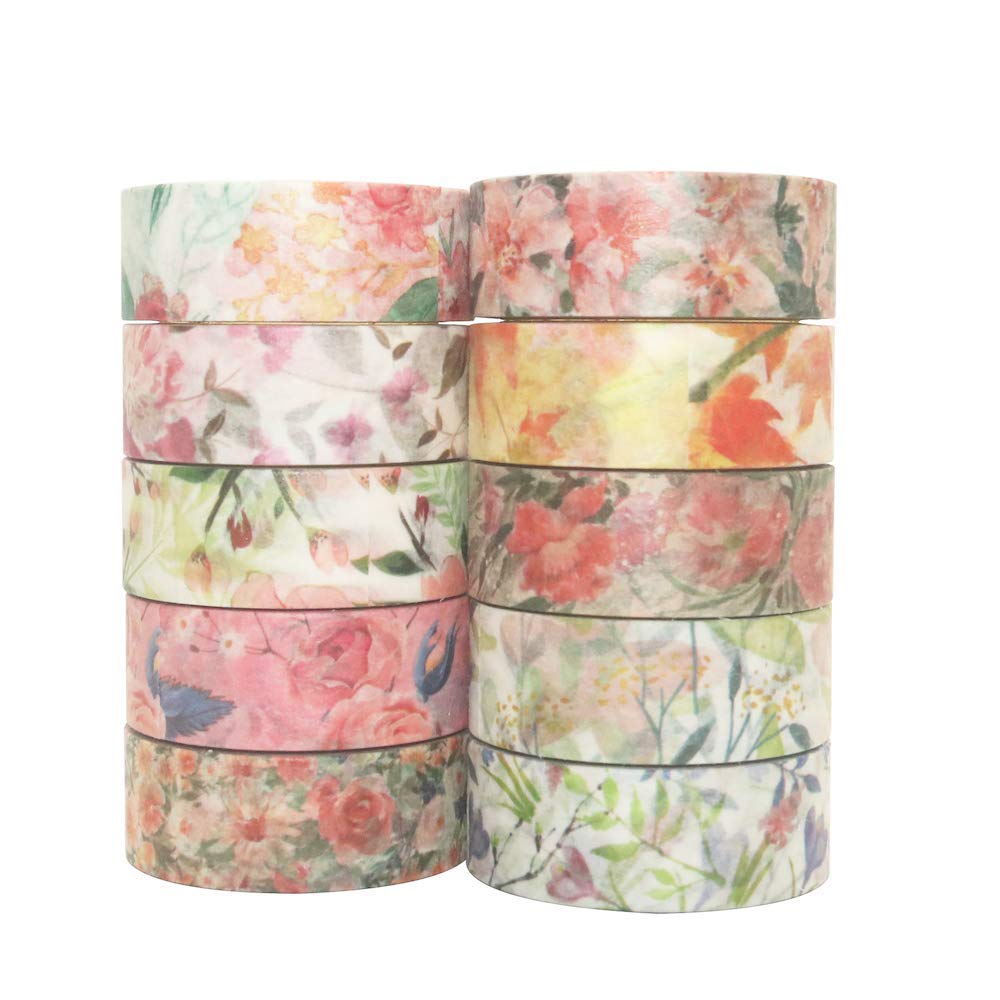 HASTHIP 10 Roll Spring Flower Washi Tape Set Masking Decoration Tape(Warm Color)