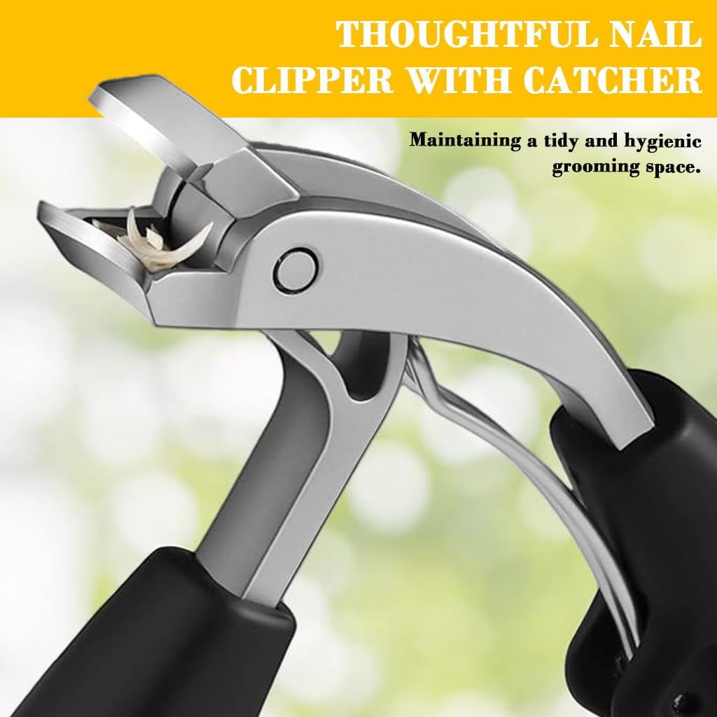 MAYCREATE Nail Clipper for Thick and Overgrown Nails with Curved Head and Ergonomic Handle | Sharp Stainless Steel Cutter for Fingernails and Toenails