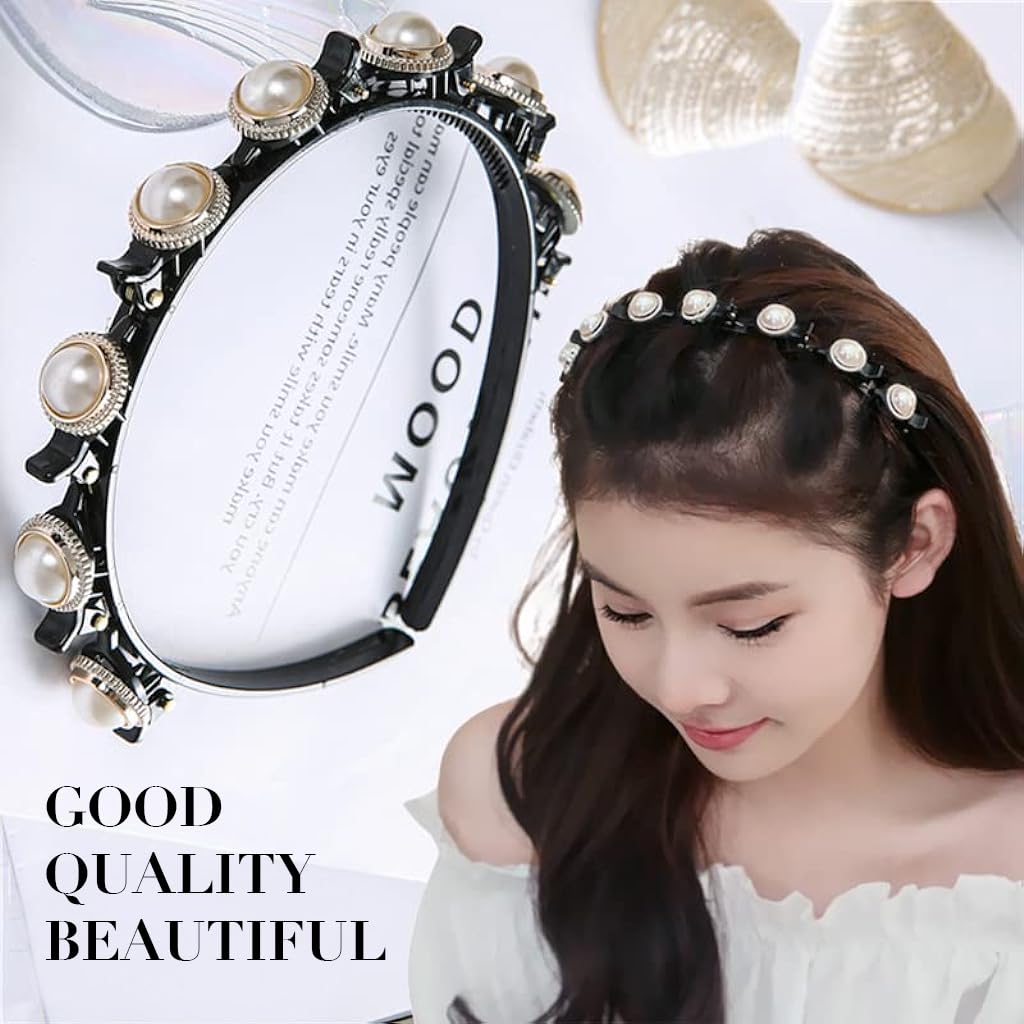 Venzina Double Layer Twist Plait Headband Set featuring 8 Claw Clips for Women and Girls