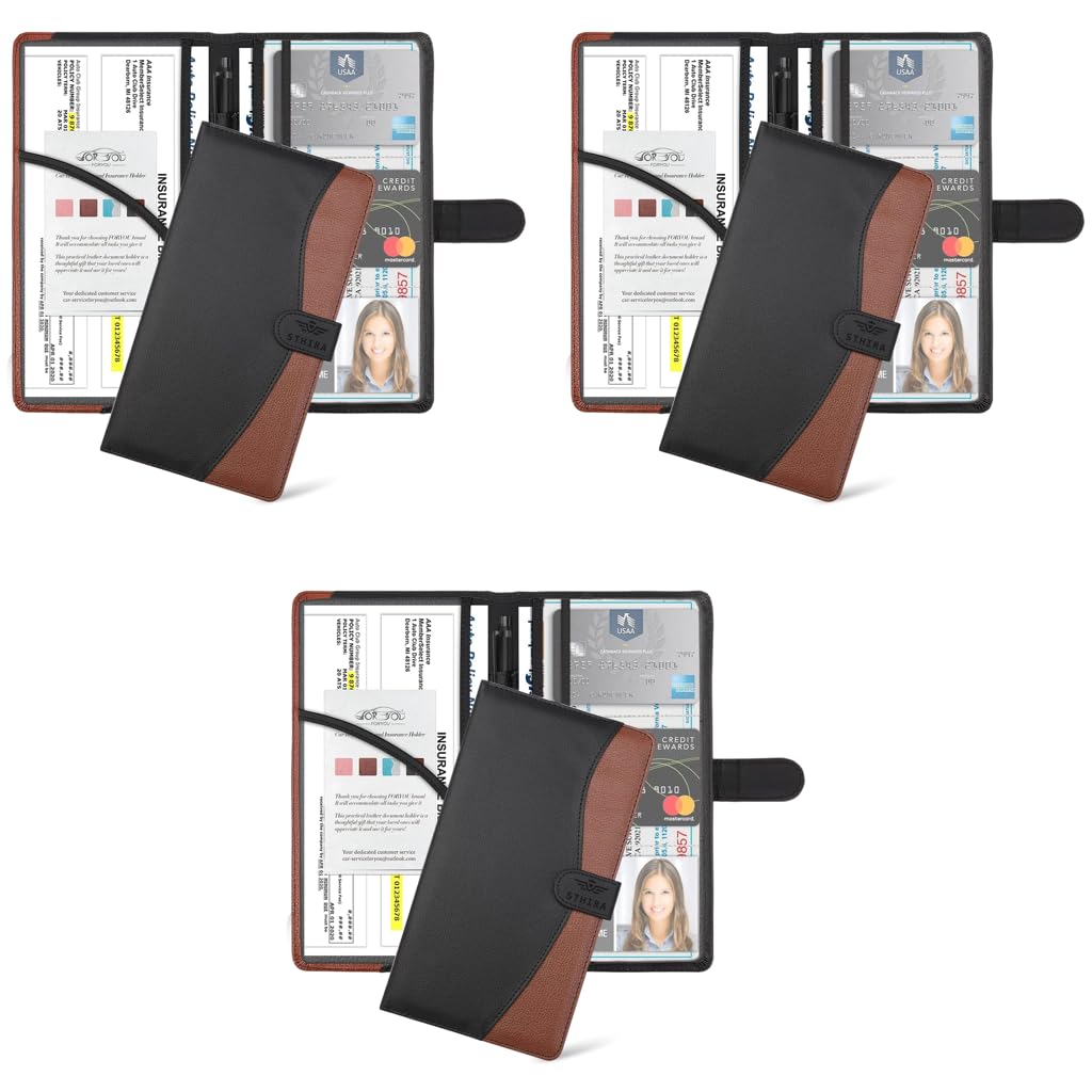 STHIRA Car Document Holder for Registration and Insurance with Bifold PU Leather | 3PCS