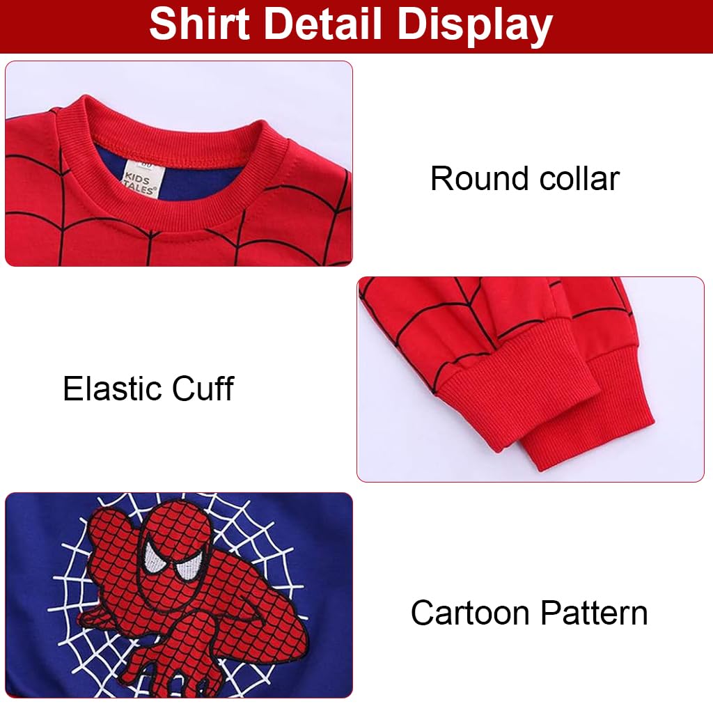 GUSTAVE® Spidernan Jacket Hoodies for Boys and Trousers Set of 3pcs, Cartoon Print Sweatshirt Sleeveless Hoodie Coat & Pants Set for Baby Boy 4-5 Years Old, Toddler Children Clothing Suit