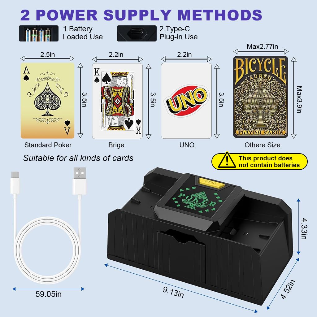 Supvox Automatic Card Shuffler for Poker and Casino Games featuring Dual Power Modes | One Button Control