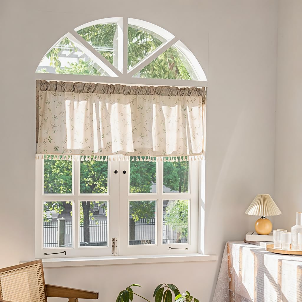 HASTHIP Kitchen Short Curtain for Cafe and Restaurant featuring Textured Striped Semi Sheer Fabric W52 x L18 in