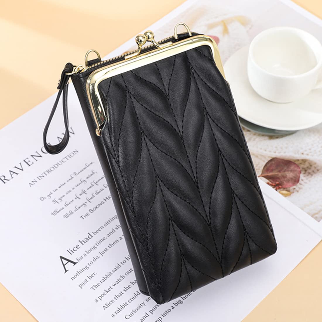 PALAY Mobile Sling Bag for Women with 7.08 in Height & 2 Pouches | PU Leather Black Crossbody