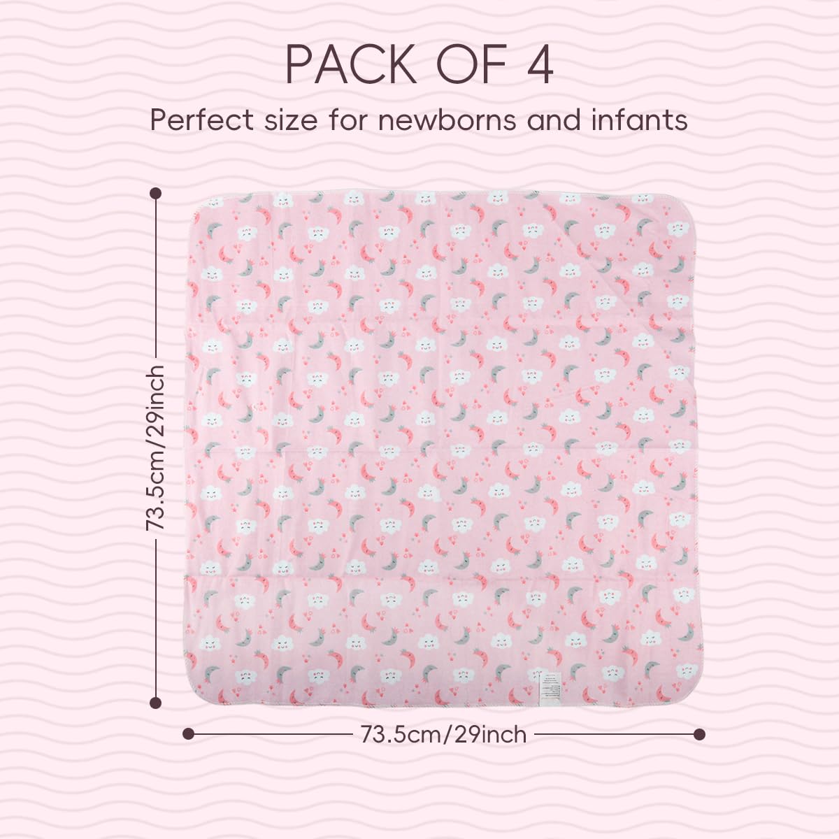 SNOWIE SOFT baby swaddle set for newborns with 76x76cm flannel muslin wraps | pink cartoon design