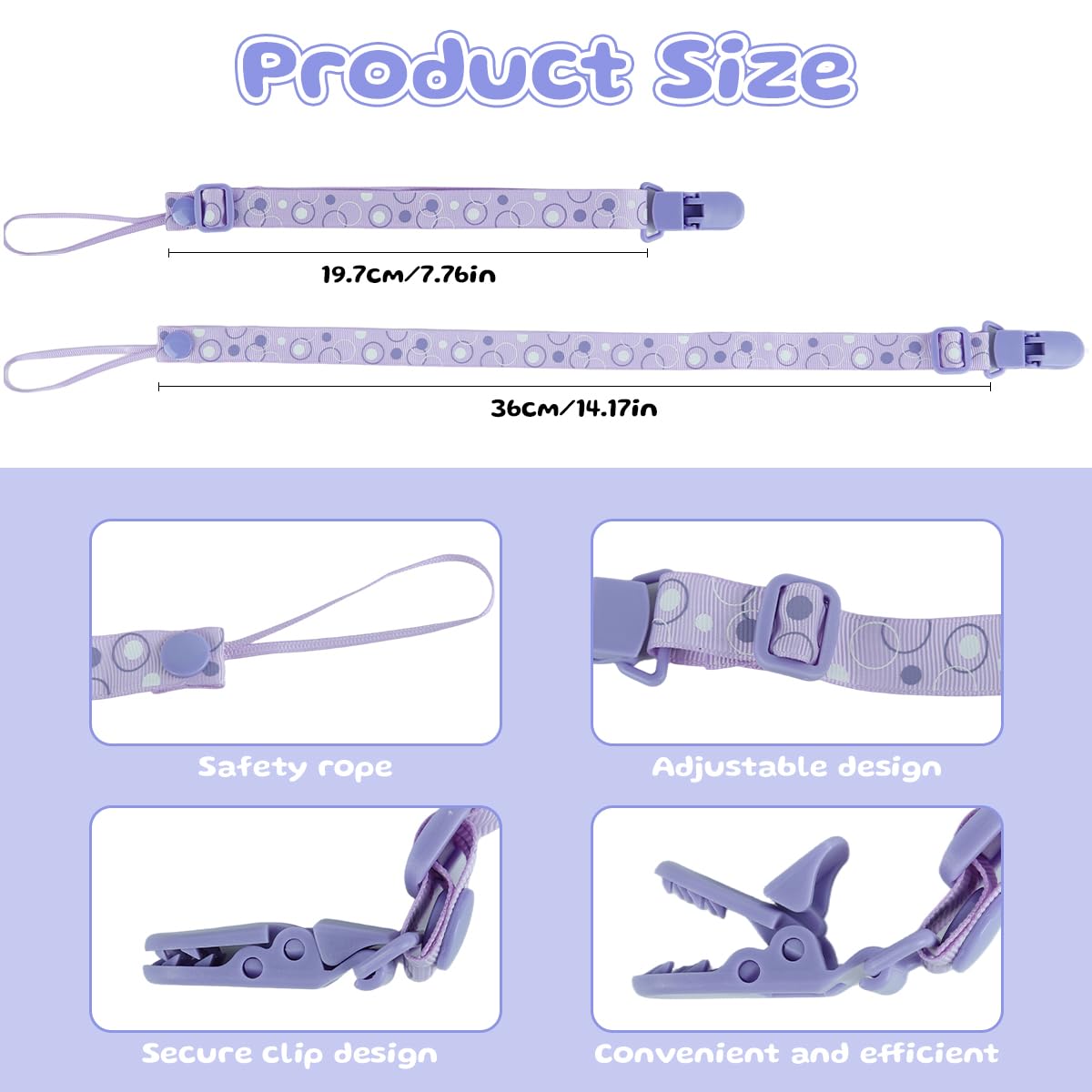 SNOWIE SOFT Baby Pacifier Holder Straps for Secure Use with Clip and Loop | Adjustable 10.8–17 in Polyester Pack