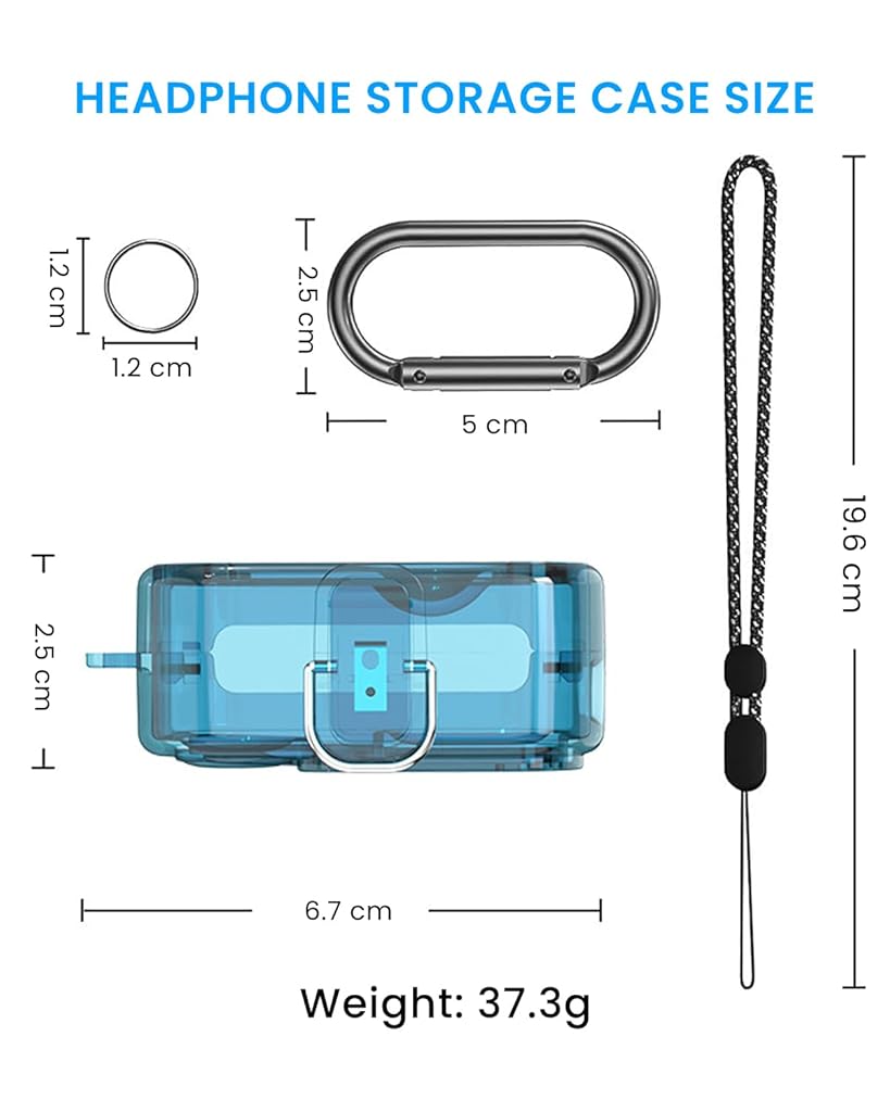 ZORBES Earbuds Cover for Nothing Ear 2, Transparent Case Shock-Absorbing Protective Armor Cover for Nothing Ear 2 Earbuds, PC Hard Shell with Lanyard and Carabiner (Transparent Blue)