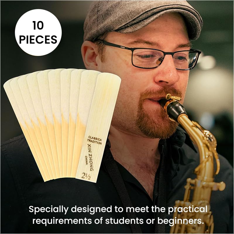 HASTHIP Saxophone Reeds 10 Pack 2.5 Strength for Alto Sax with Easy Response and Rich Tone | Ideal for Practice and Performance