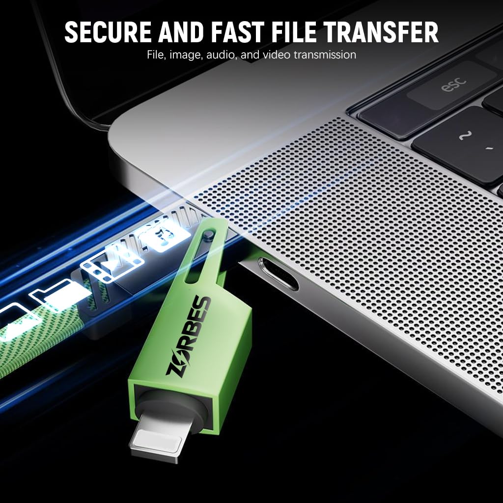 ZORBES 4 in 1 USB C Fast Charging Cable with PD 65W & 480Mbps Data Transfer | Green