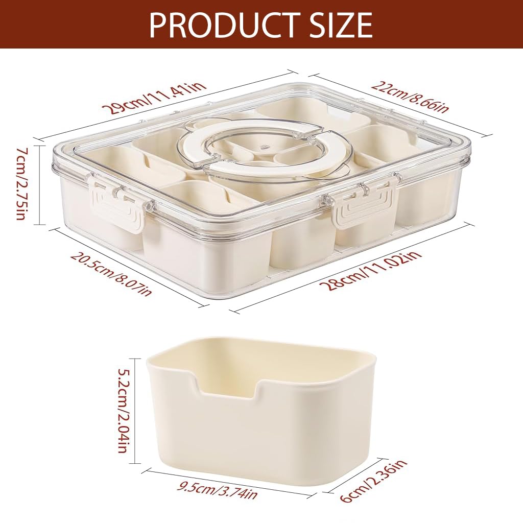 Supvox Fridge Organiser Storage Box for Kitchen with 8 Compartments 28x21x6.5cm | Transparent Lid and Silicone Seal