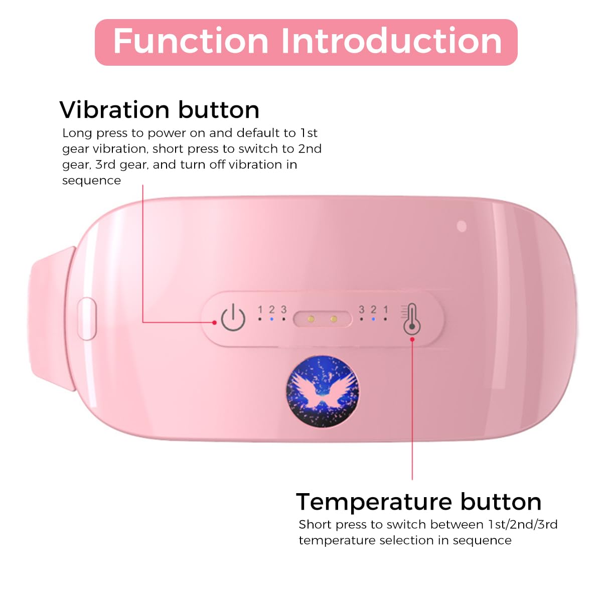 HANNEA® Electric Heating Pad for Period Cramps Women, Girl Portable Cordless Back Pain Relief Belt, Belly Warmer Heating Pad with 3 Heat Levels & 3 Massage Modes Menstrual Heating Pad for Women - Pink