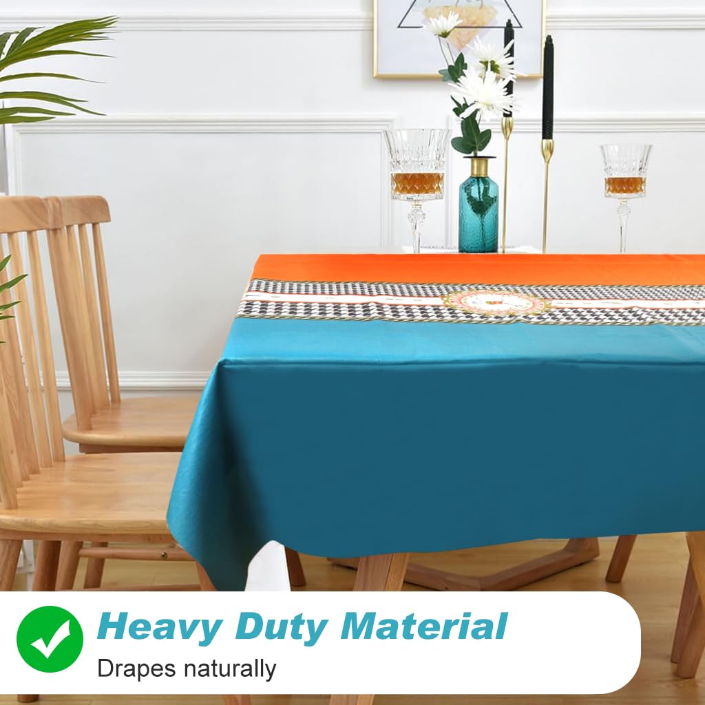 ZIBUYU® Dining Room PVC Tablecloth 140x220cm Waterproof Oil Resistant PVC Tablecloth Fashion Blue Orange Print Table Runner Print Tablecloth Modern Tablecloth for Rectangular Tables, Buffet Tables