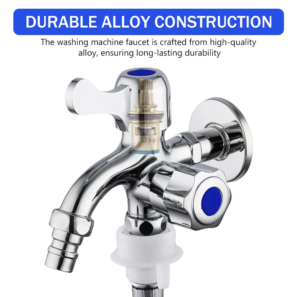 HASTHIP Washing Machine Faucet with Dual Outlets and Independent Controls for Laundry | Silver Alloy