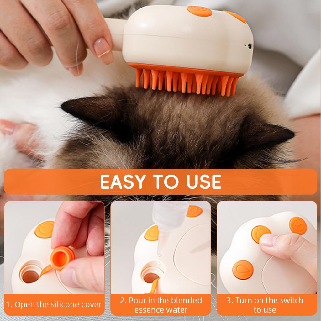 Qpets Cat Steam Brush for Dogs and Cats with 84 Soft Bristles and Rotatable Handle | USB Rechargeable Grooming Comb