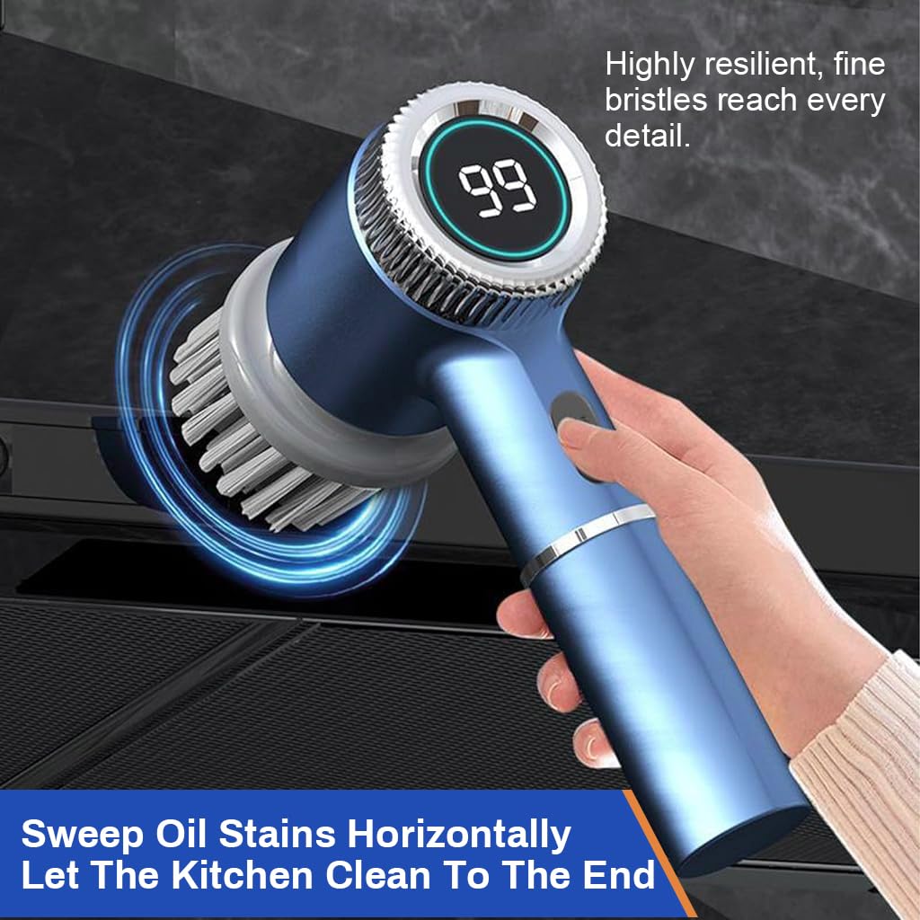 Serplex® 5-IN-1 Electric Scrubber, Electric Spin Scrubber Cleaning Brush with 5 Brush Heads, Cordless Electric Cleaning Brush, 3 Speeds & Max 2400RPM, Handheld Electric Scrubber for Kitchen, Bathroom