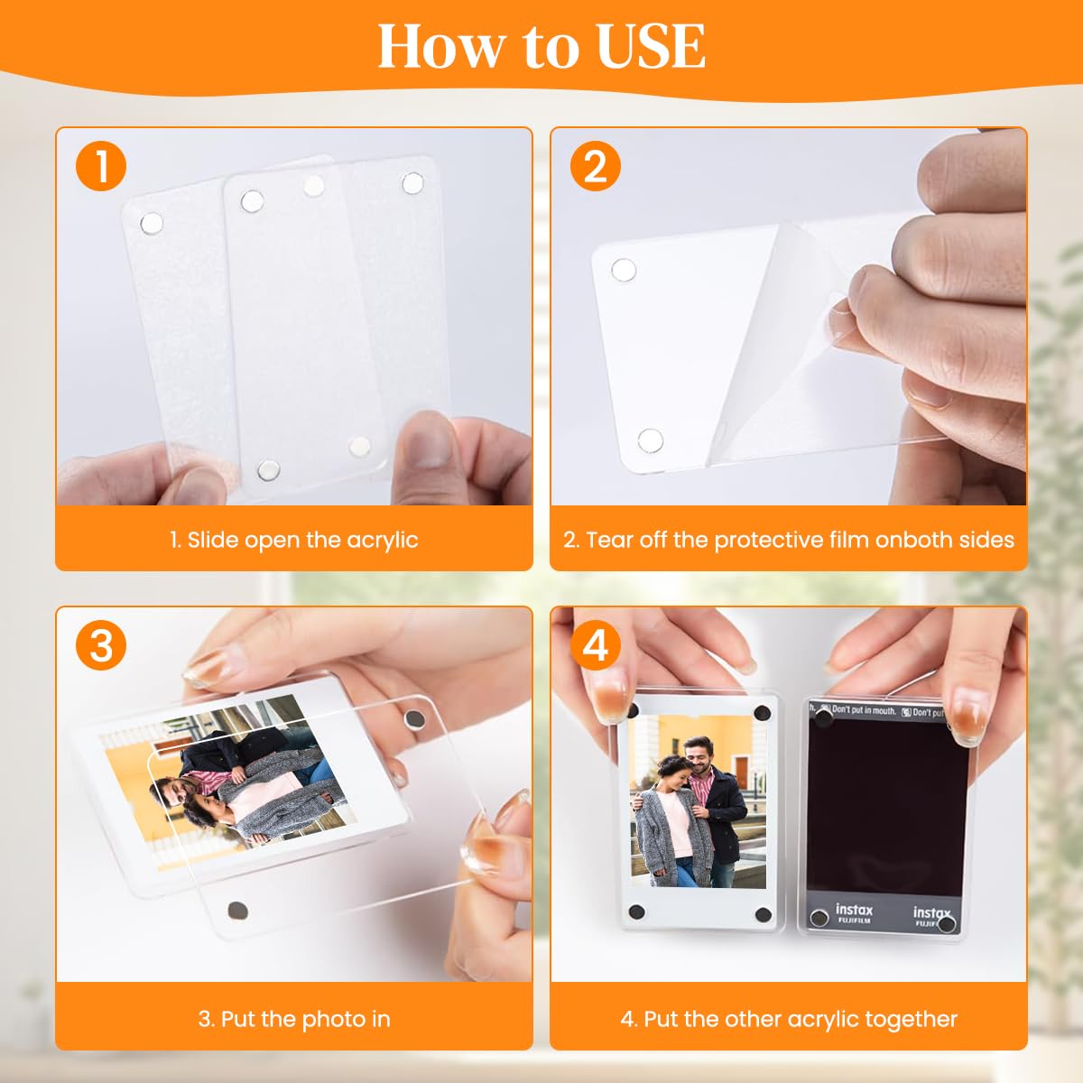 Zibuyu Magnetic Acrylic Photo Frames for 3 in Photos featuring Slide In Clamp | 2 Pcs 6x9 cm Display
