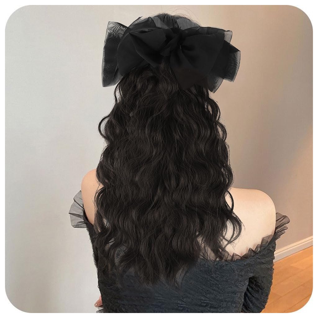 ZIBUYU Wavy Hair Extensions for Women featuring Large Butterfly Bow Clip & 16–18 in Curly Ponytail