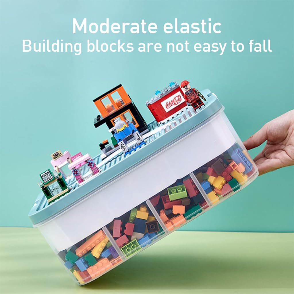 PATPAT Kids Toy Storage Case Double Layer Multi Compartment Building Blocks Bulk Toy Bricks Storage Case Portable Kids Toy Storage Case with Lid, 30.5x23x12.5cm