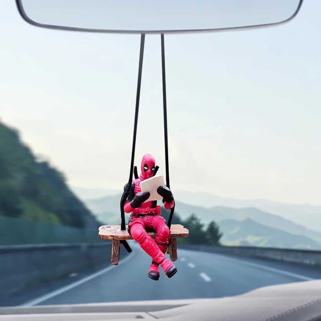 STHIRA® Deadpool Car Accessories Car Hanging Ornament, Funny Car Pendant Reading Deadpool Ornament, Anime Swinging Ornament, Rearview Mirror Hanging Decoration for Gardening Car Interior Decor Gifts Halloween