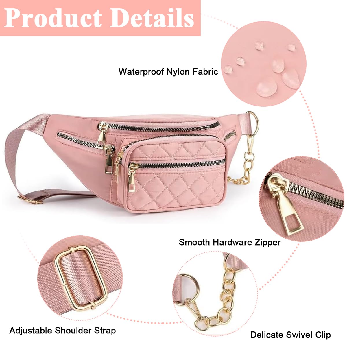 PALAY® Chest Bag for Women Fashion Crossbody Bag Phone Bag Stylish Nylon Crossbody Shoulder Bag Mobile Cell Phone Holder Pocket Purse Wallet Sling Bag Mini Shoulder Bags (Pink )