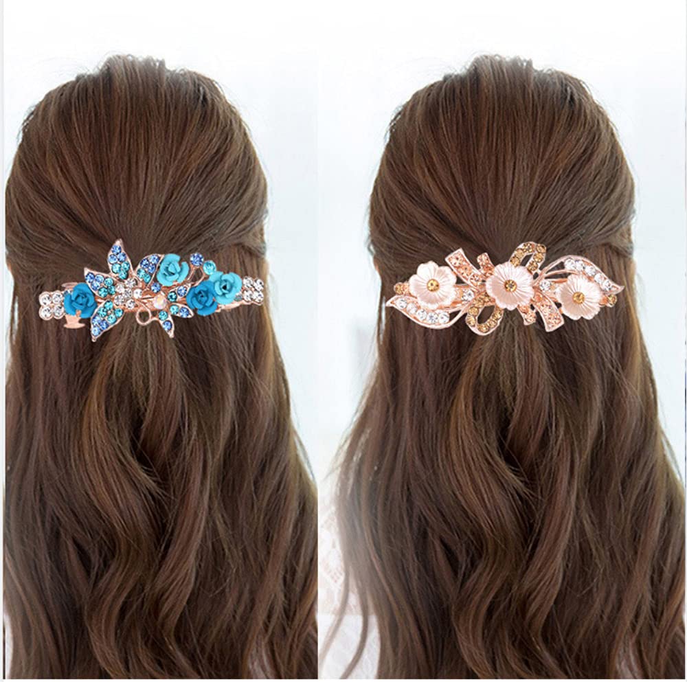 MAYCREATE Hair Clips for Women with 9PCS Alloy and Rhinestone Design | Retro Floral Barrettes