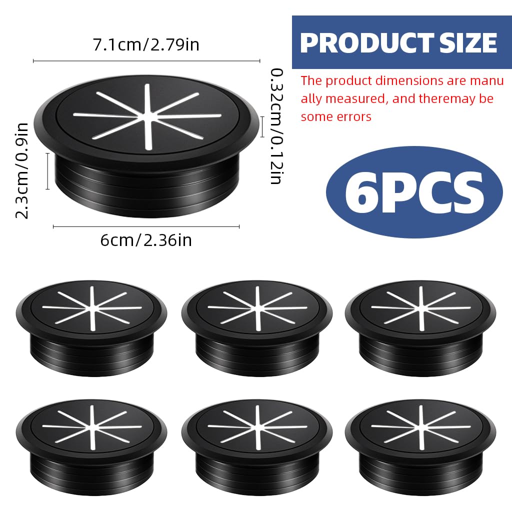 Serplex Desk Cable Grommets 6 Pcs for Office Cable Management with Multi Slot Design | Rubber 2.36 in Circular Covers