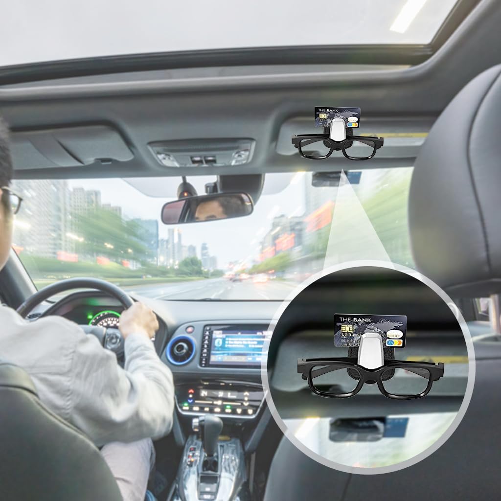 Car Sunglasses Holder for Sun Visor with Magnet Snap Closure and 4 x 1 x 1.77 in PU Leather Clip