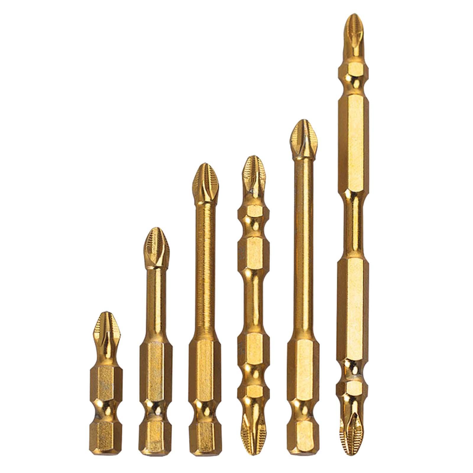 Serplex® 6Pcs Screwdriver Bits Electric Drill Bits Set, Non-Slip Phillips Bits, Ribbed Bits Design, 30/50/65/75mm Long Assorted Drill Bits & 67/100mm Long Dual-Tip Drill Bits, Universal 1/4 Hex Shank
