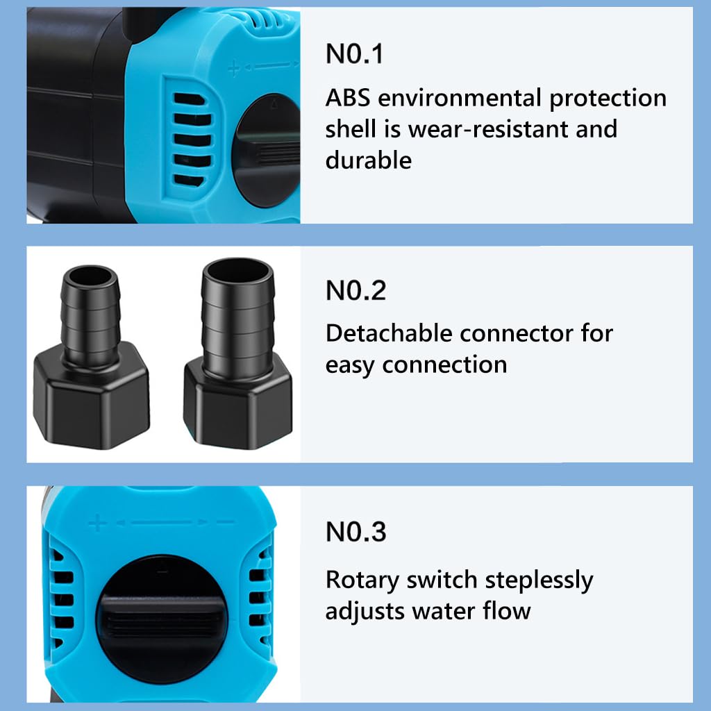 Qpets Submersible Water Pump for Aquariums and Ponds with 3000L/H 55W Motor | Adjustable Flow and Built-In Filtration