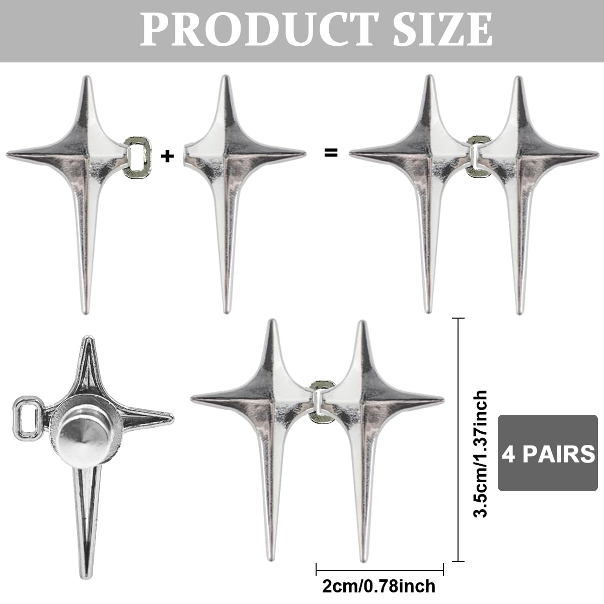 SANNIDHI Adjustable Waist Buckle for Jeans and Pants with Silver Star Design | 4 Sets Detachable No Sewing Metal Adjusters
