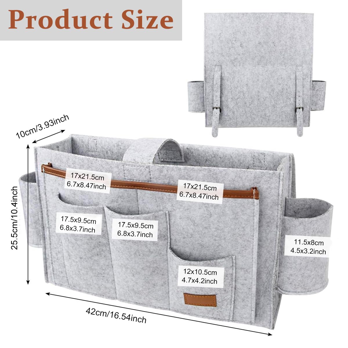 HASTHIP Bedside Caddy Bag for Bed Sofa and Desk featuring Flip Board and Felt Pockets Organizer