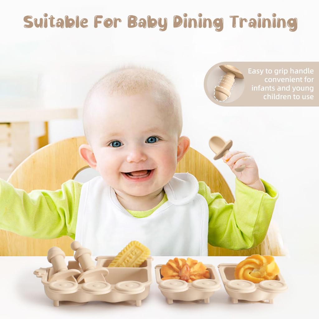 SNOWIE SOFT Silicone Baby Feeding Set for Toddlers with 4 Compartments and Spoon Storage | BPA-Free Food Grade Silicone Plate