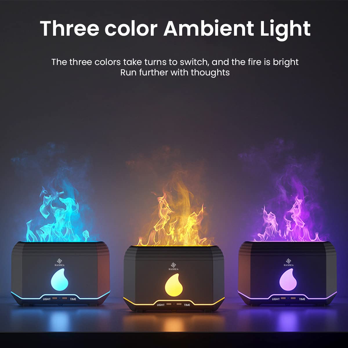 HANNEA Humidifier for Room with 200mL Tank and Ultrasonic Mist | Flame Light Aroma Diffuser