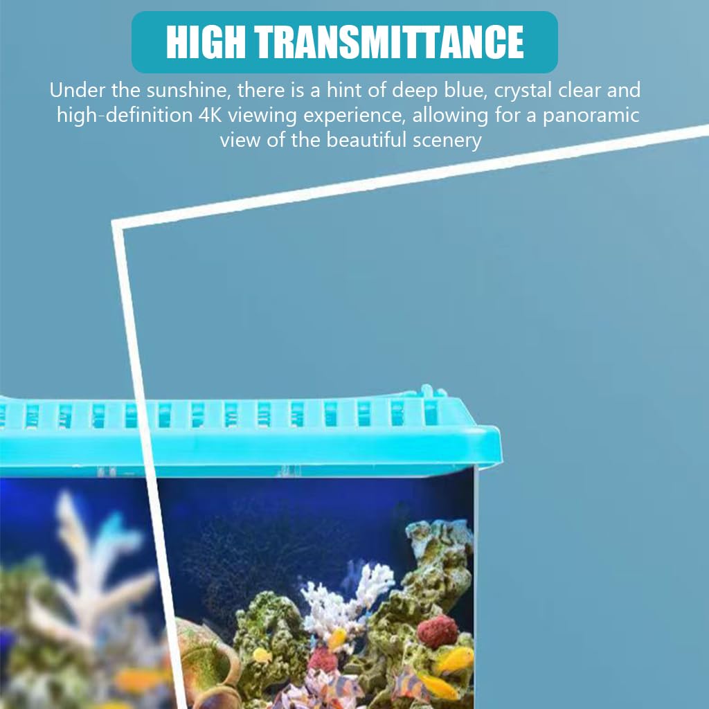 Qpets Mini Desk Fish Tank for Home or Office with 3 Layer Dividing Inserts and Air Lid | Clear Acrylic 9.5×19 cm