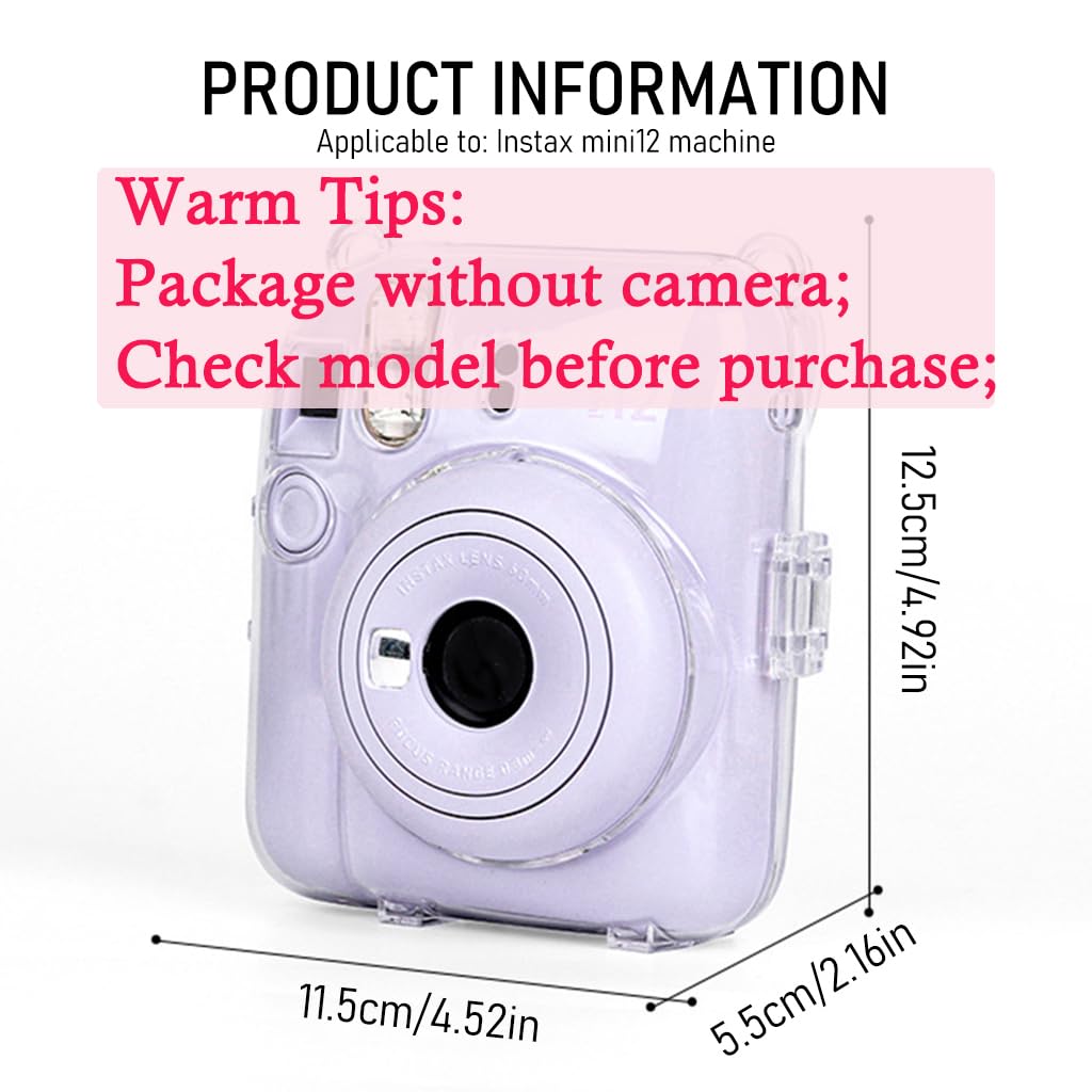 Zeitel Clear Case for Fujifilm Instax Mini 12 with Photo Slot and Removable Shoulder Strap | Travel Protective Camera Cover