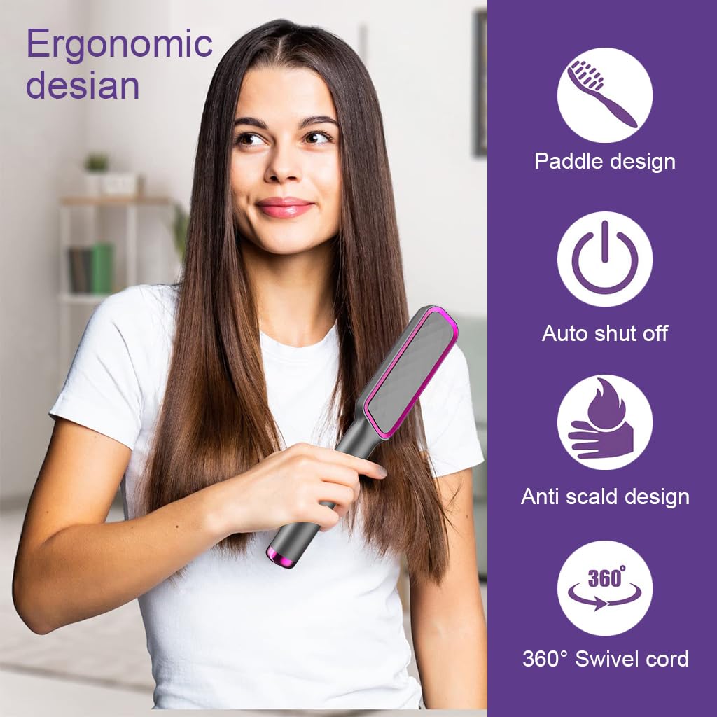 HANNEA Hair Straightener Brush with 24 Heated Teeth and PTC Heating | 80–230°C LCD Adjustable for Women