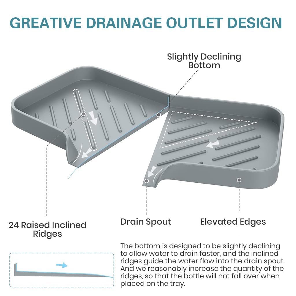 Supvox Silicone Kitchen Sink Organiser for Soap and Sponges with Grooved Drain Mat 9.6x5.3 in