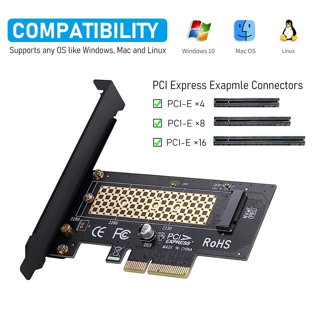 Verilux M.2 NVMe to PCI E X4 Adapter for SSD Connection with Universal 2230 2242 2260 2280 | 3PCS