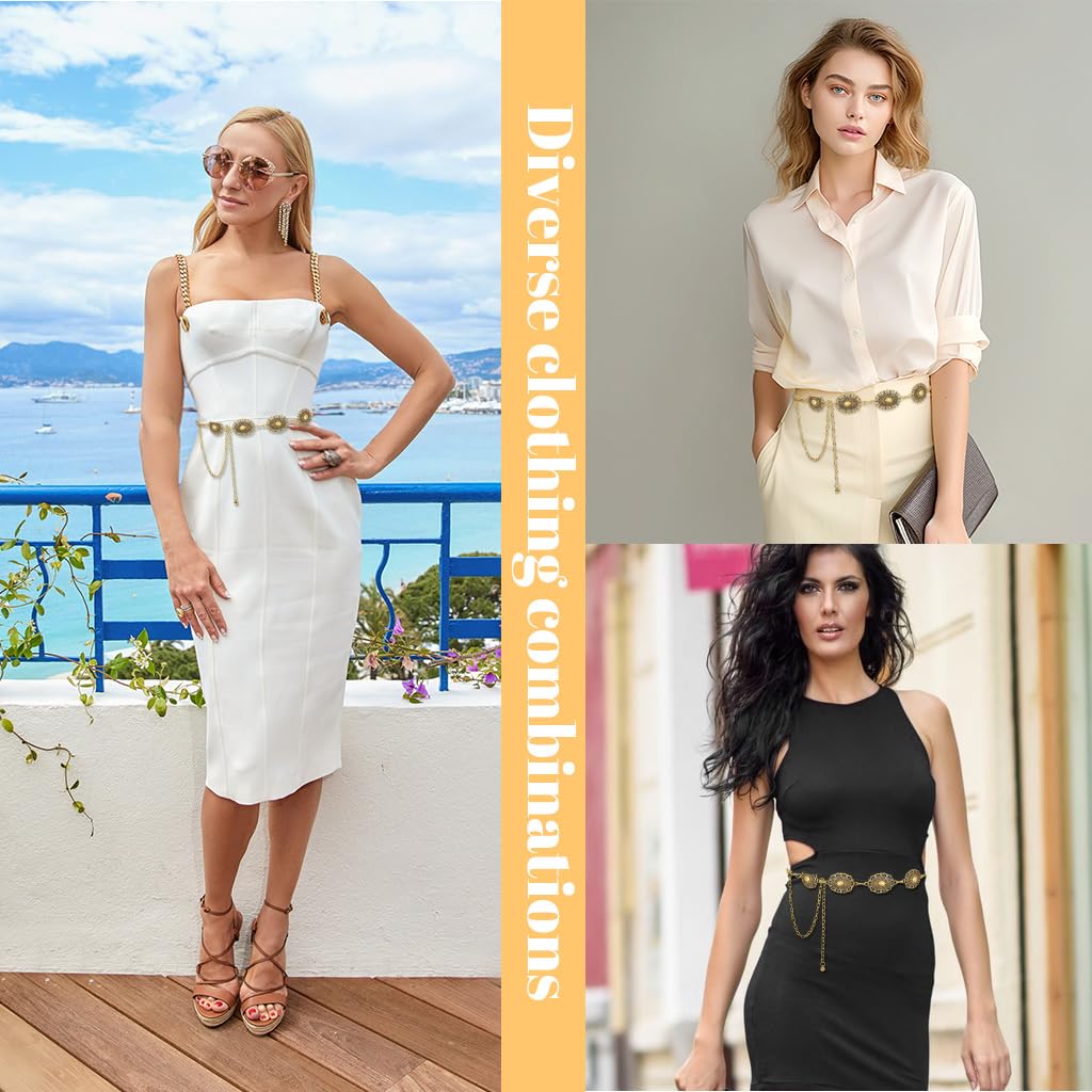 PALAY Belt for Women Dresses with Golden Metal Concho Chain for Saree and Boho Style