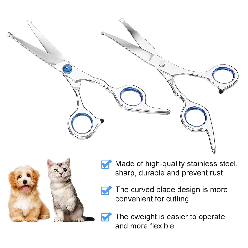 ZIBUYU Dog Grooming Scissors for Cat Face and Paw Trimming featuring 6 in Curved Stainless Steel Blades