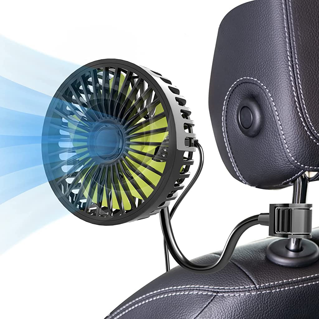 Verilux® USB Fan for Car Back Seat, Headrest Mounted 5V USB Mini Fan with 3 Speed, USB Fan with Flexible Arm, Switch Controller, USB fan for Baby, Back Seat Passengers, Plug and Play