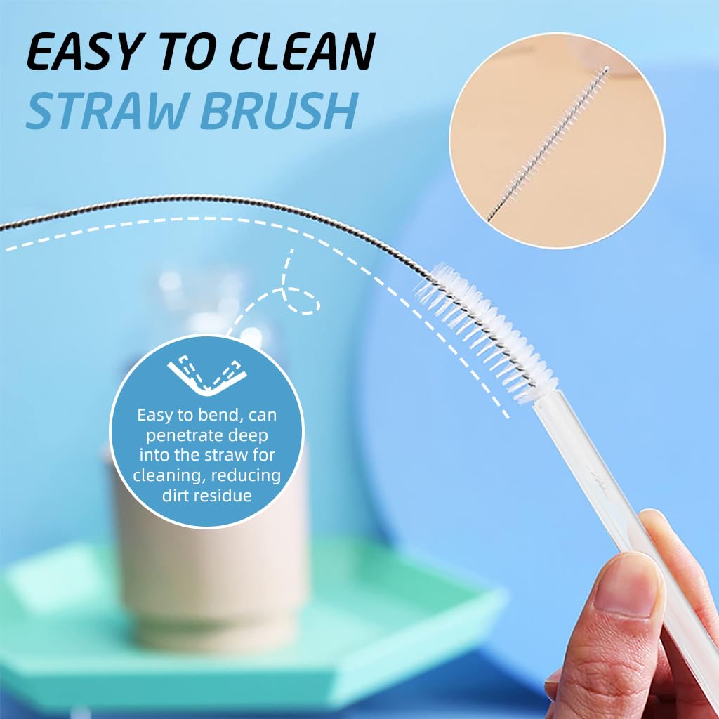 HASTHIP Reusable Food PE Straw Set for 40 oz Tumbler with Cleaning Brush | Frosted White 4 Pack