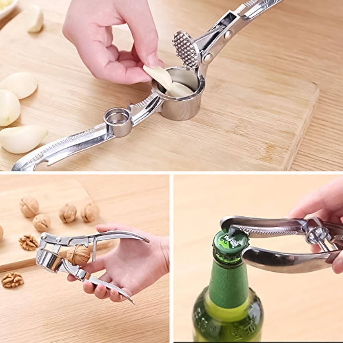 Supvox Garlic Press 5 in 1 Stainless Steel Tool with Ergonomic Handle for Home Cooking