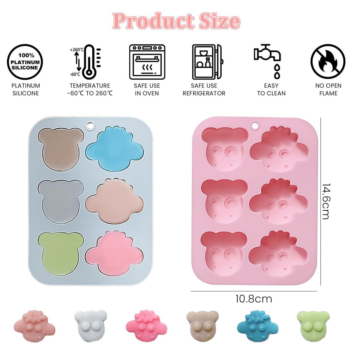 HASTHIP® Silicone Molds for Baking, 6 Cavities Sheep Shape Silicone Cake Mold, Kids Cartoon Animal Charater Candy Mould Silicone Ice Chocolate Mold