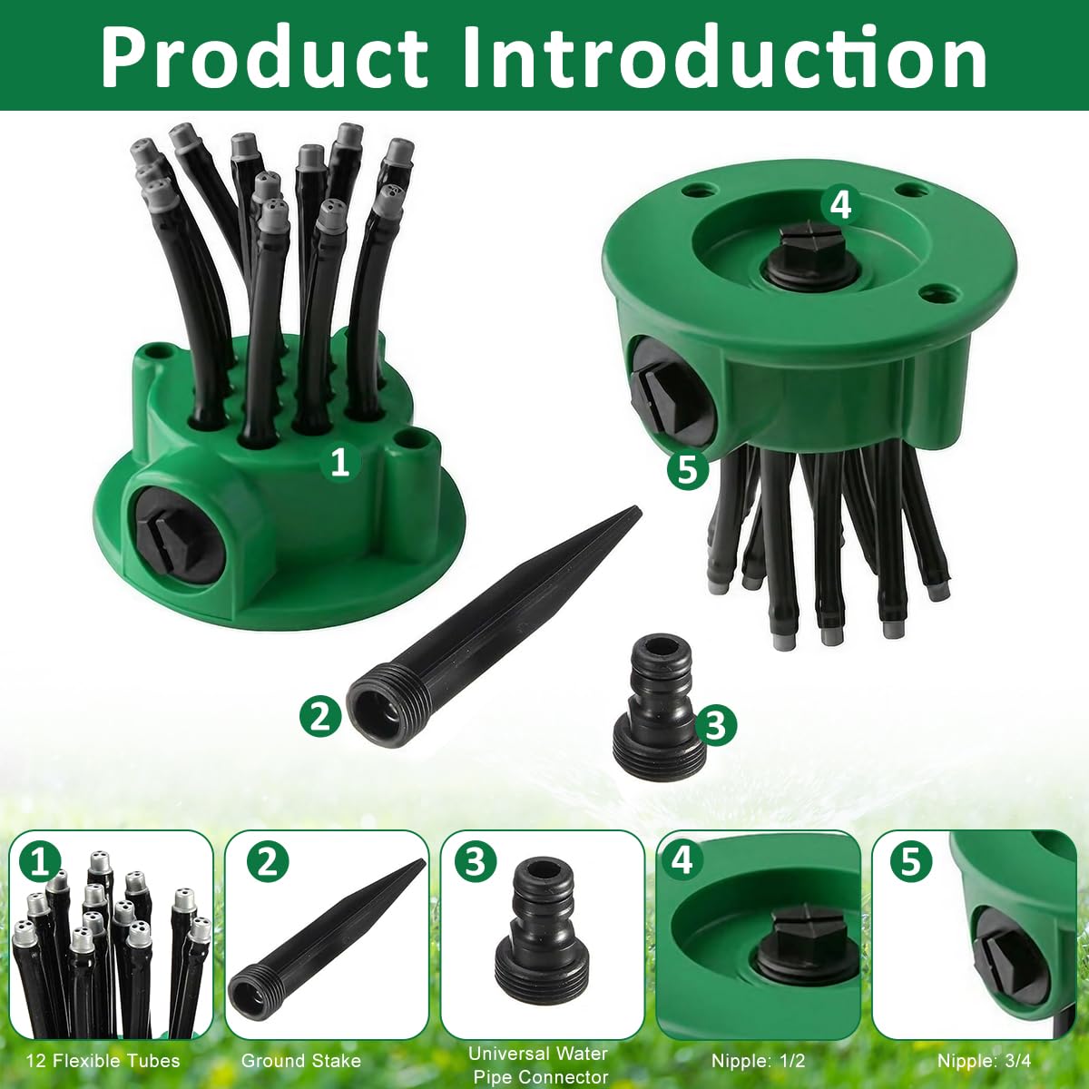 HASTHIP Garden Sprinkler for Lawn and Plant Watering with 12 3‑Hole Pipes | 360° Coverage